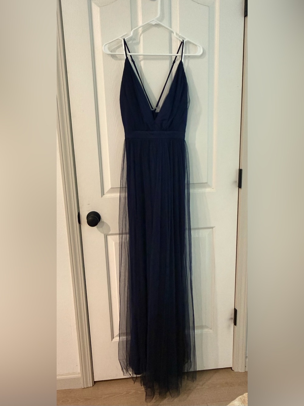 Lulu's Navy Deep V Tulle Maxi Dress